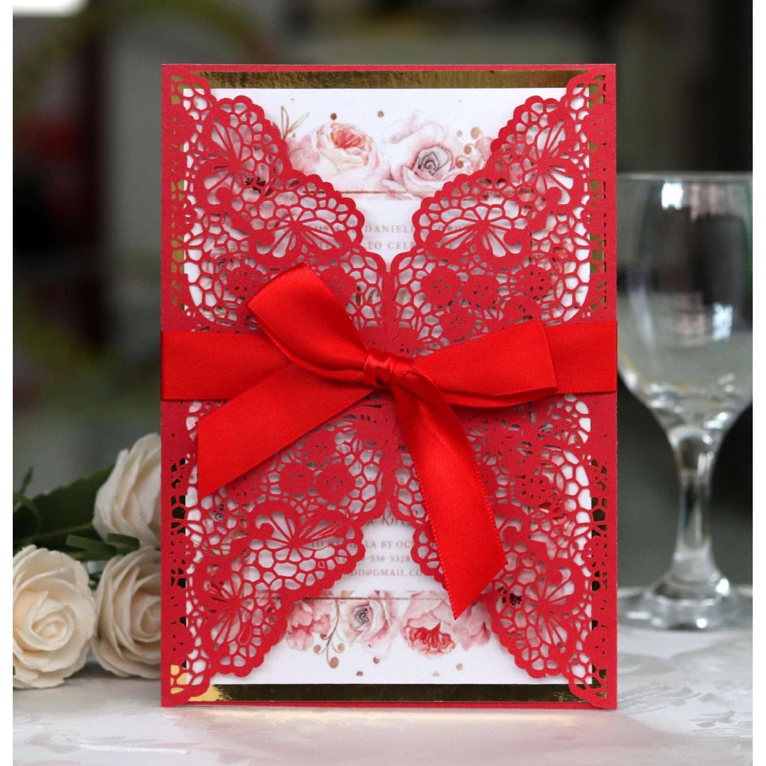 Wedding Invitation Rectangle Lace Invitation Laser Cut Paper Celebration Invitation